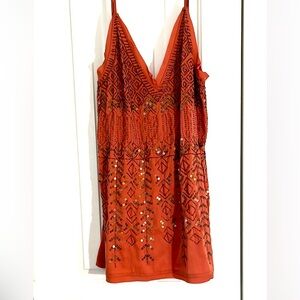 Anthro Free People Embroidered Rust Tunic